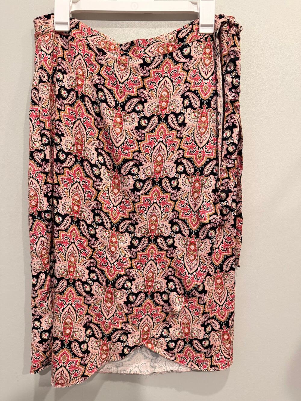Maurices Pink Paisley Faux Wrap Midi Skirt Tulip Hem - Size Large